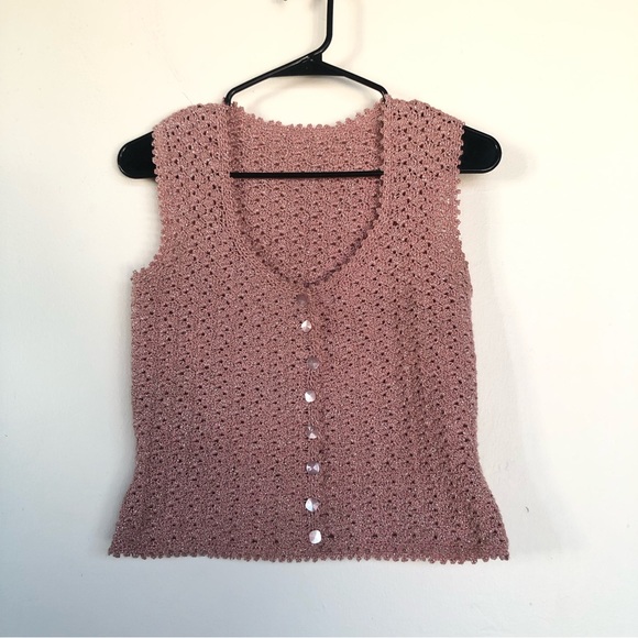 Pink Crochet Knit Top Metallic Handmade - Picture 3 of 8